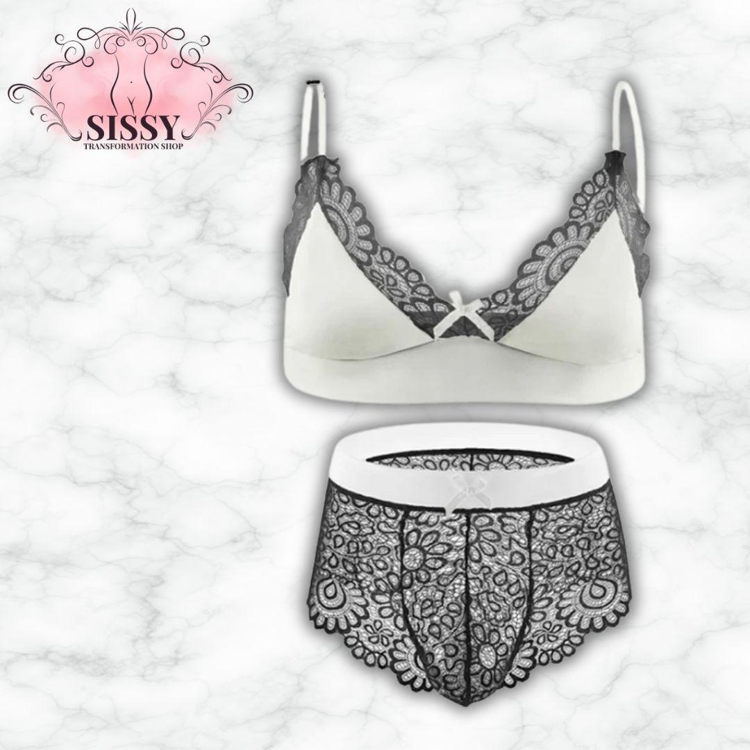 Men's Bra Sexy Underwear Set Men Safety Belt Body Lace Sheer Panties Sissy Clothing Gay Exposure Bikini Lingerie
