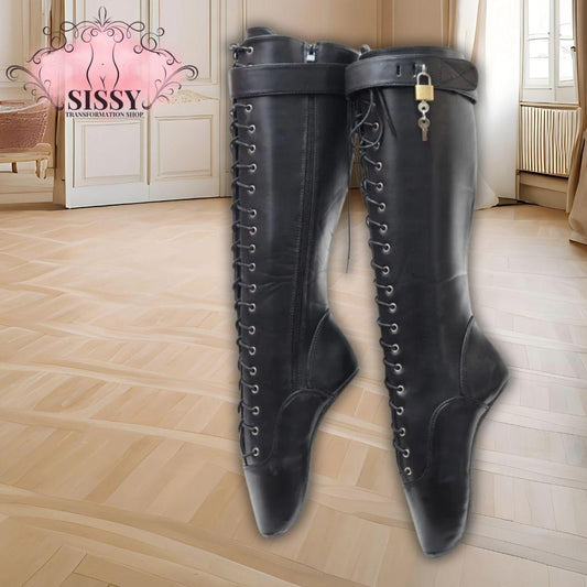 18cm Hoof Heelless Women Knee High Ballet Boots,Fetish Dance Shoes,Men Cosplay Botas,Black,Peach,36-46,Custom Colors,Dropship