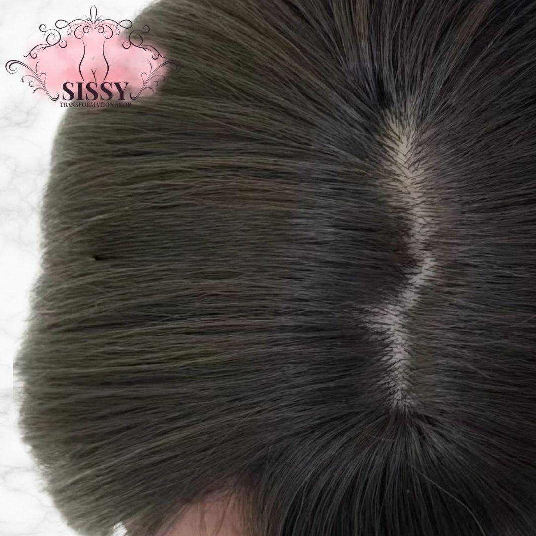 Perruque Sissy Noire – Style Lolita Japonaise avec Frange & Sideburns