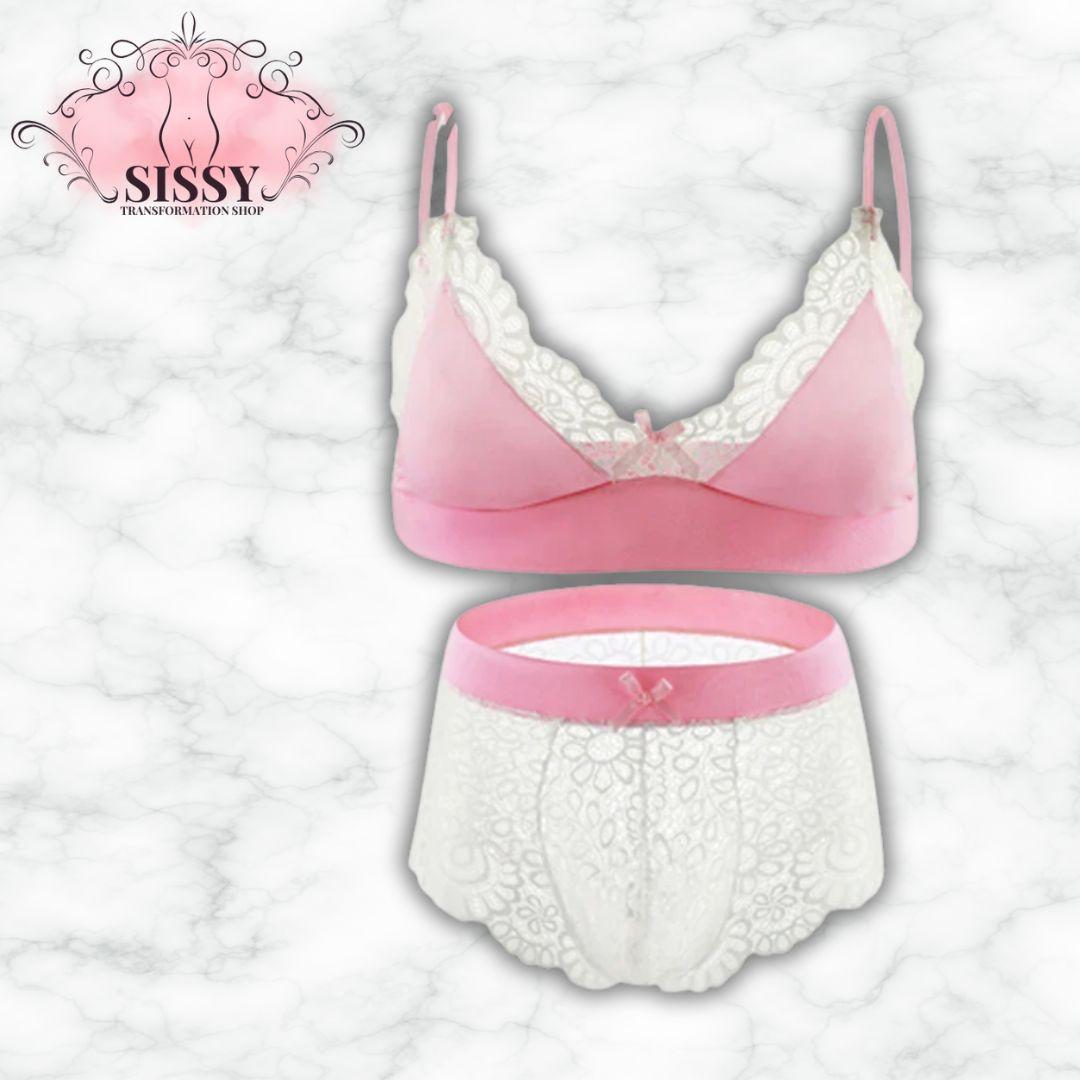 Men's Bra Sexy Underwear Set Men Safety Belt Body Lace Sheer Panties Sissy Clothing Gay Exposure Bikini Lingerie