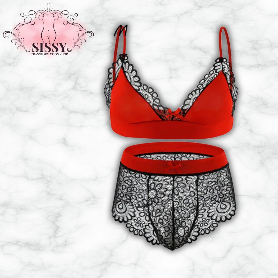 Men's Bra Sexy Underwear Set Men Safety Belt Body Lace Sheer Panties Sissy Clothing Gay Exposure Bikini Lingerie