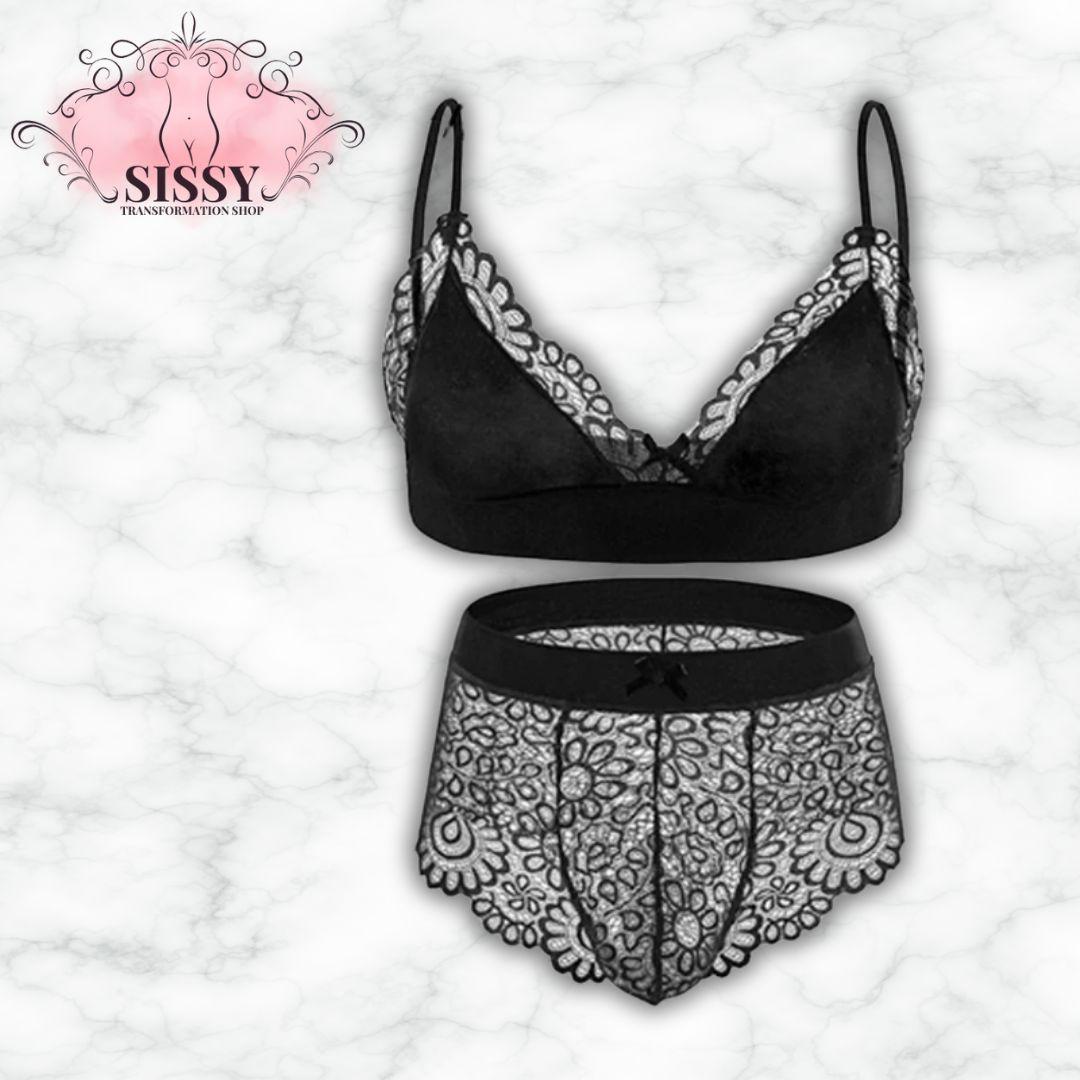 Men's Bra Sexy Underwear Set Men Safety Belt Body Lace Sheer Panties Sissy Clothing Gay Exposure Bikini Lingerie