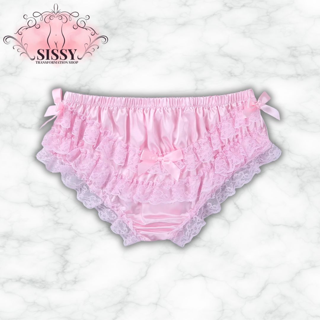 Mens Sissy Lingerie Briefs 2021 Ruffled Floral Lace Bowknot Knickers Underwear Gay Erotic Shiny Soft Satin Underpants Panties
