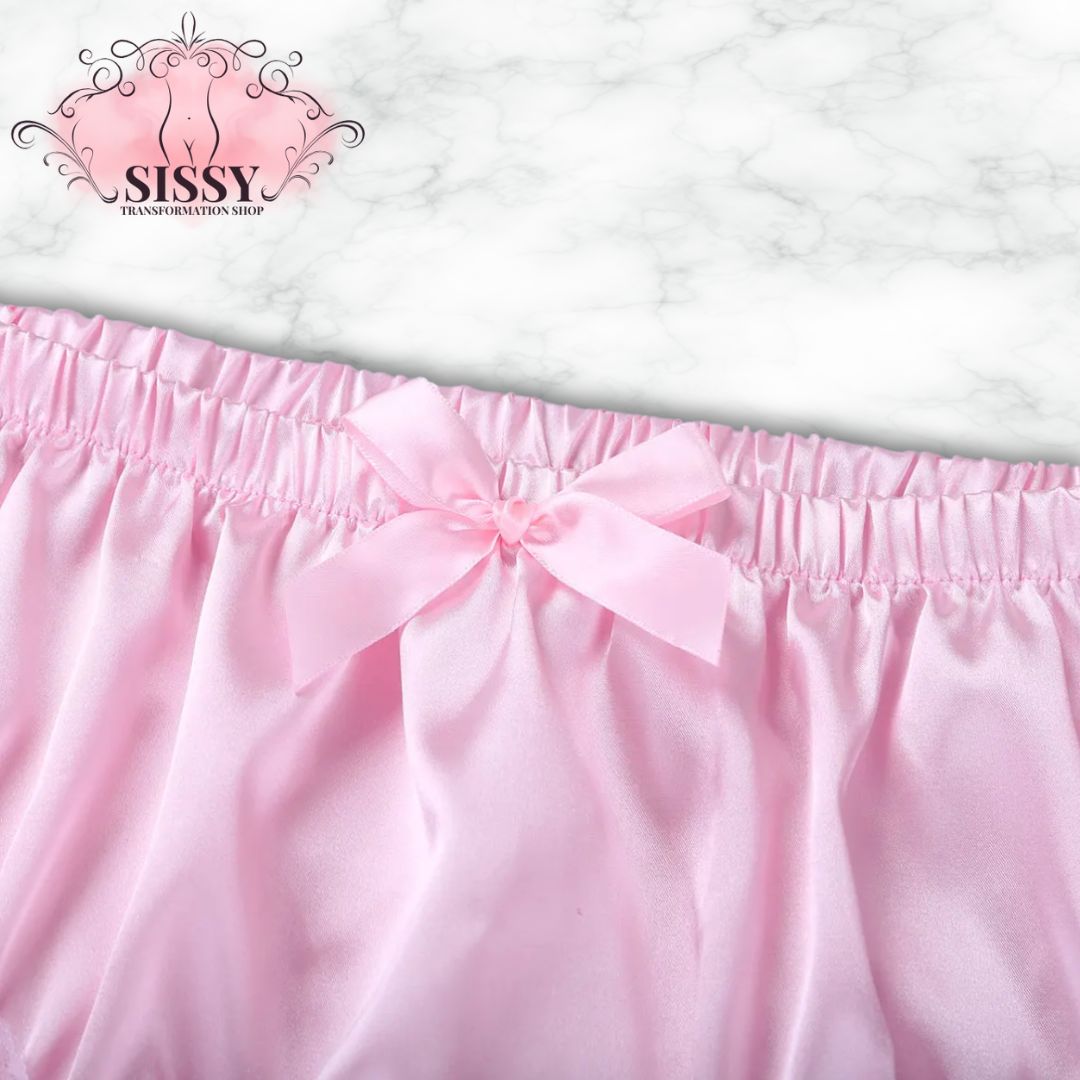 Mens Sissy Lingerie Briefs 2021 Ruffled Floral Lace Bowknot Knickers Underwear Gay Erotic Shiny Soft Satin Underpants Panties
