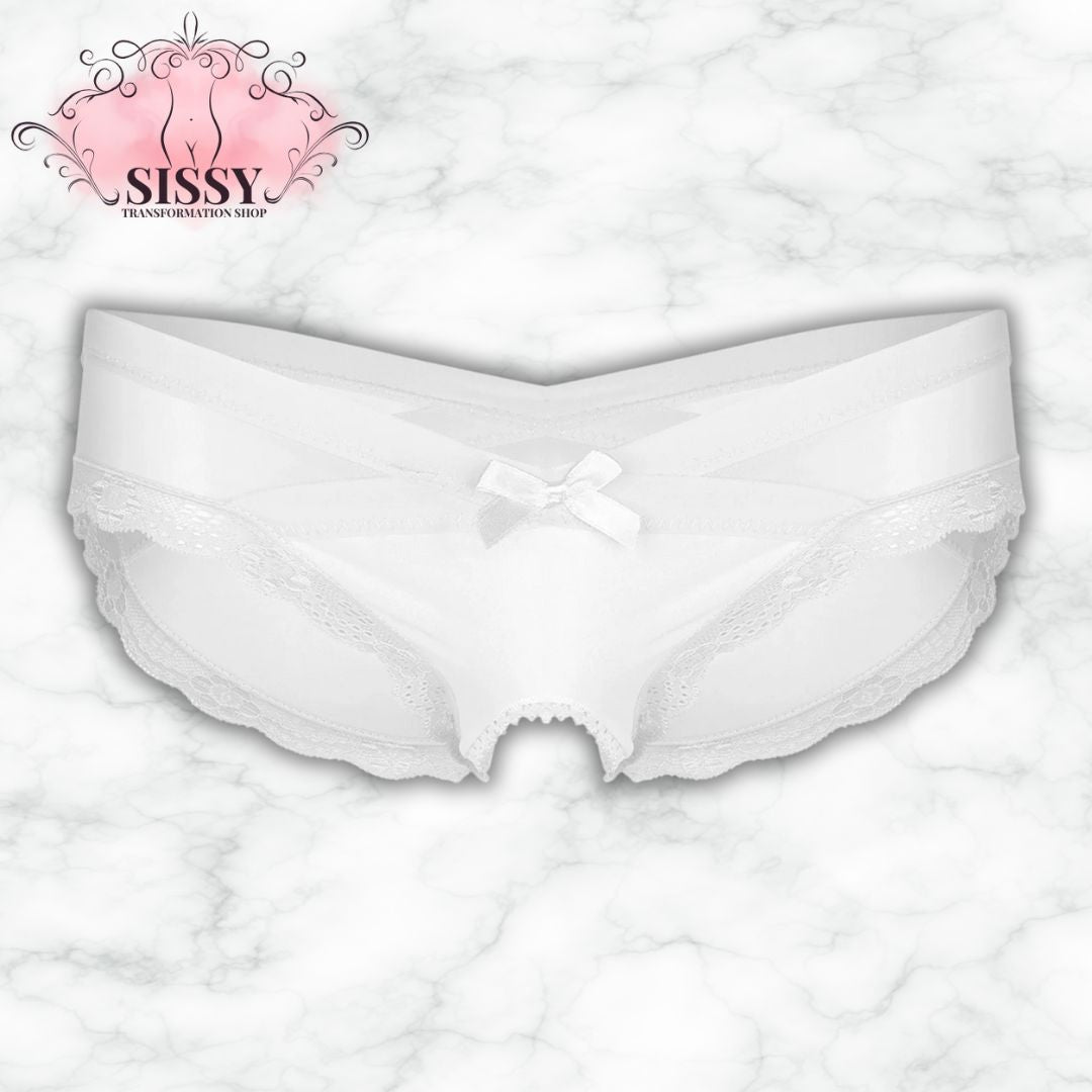 Sexy See Through Men's Lace Sissy Hollow Out Pouch Panties Sheer Panties Low Rise Bikini Briefs Cross-Dresser Sissy Underwear