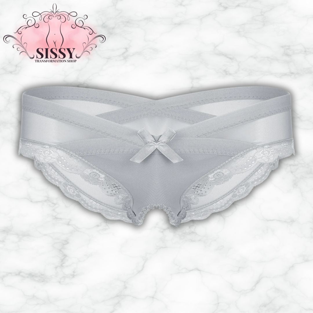 Sexy See Through Men's Lace Sissy Hollow Out Pouch Panties Sheer Panties Low Rise Bikini Briefs Cross-Dresser Sissy Underwear