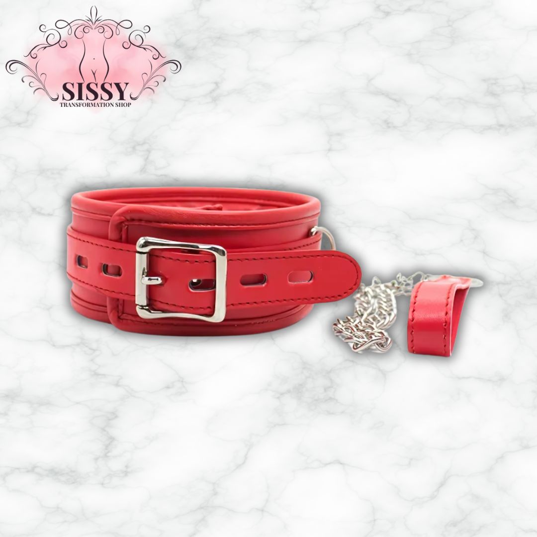 Collier de soumission BDSM en cuir PU avec chaîne | Univers Bondage & Restriction
