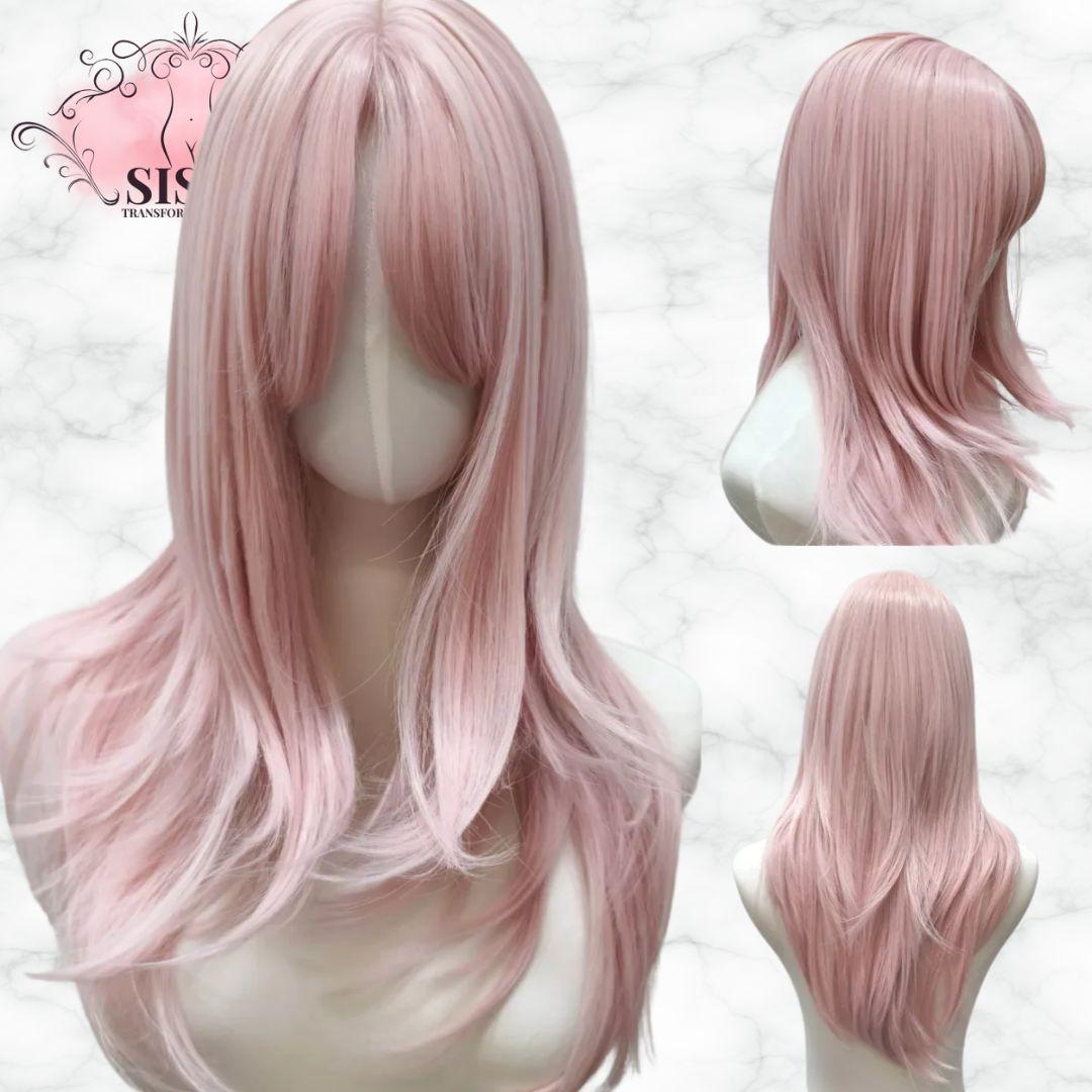 Ashely Pink Wig Lolita Headband Wig for Women Body Wavy Rose curtain Bangs High Qulity Simulation Hair Synthetic Wigs 가발
