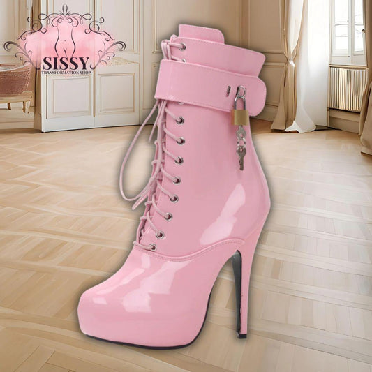 Sexy single boots Lace-Up 15cm High Thin heel 4CM platform ankle short boots Unisex Plus Size Padlocks boots
