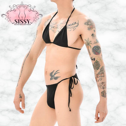 Men's Bra Lingerie Set Big Sac Penis Bag Briefs Bdsm Men's Harness Crop Top Navel Sissy Outfit Body Gay Bikini