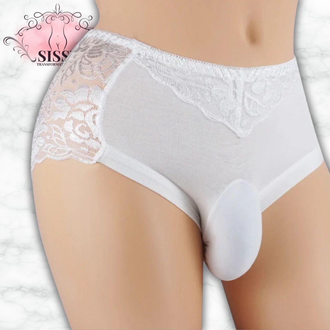 Culotte En Dentelle Florale Transparente Avec Poche Pour Sissy
