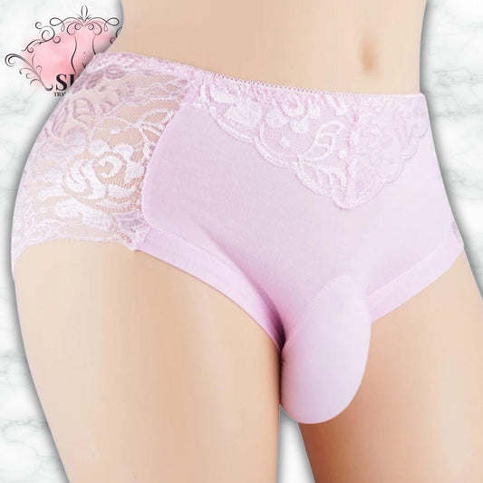 Culotte En Dentelle Florale Transparente Avec Poche Pour Sissy