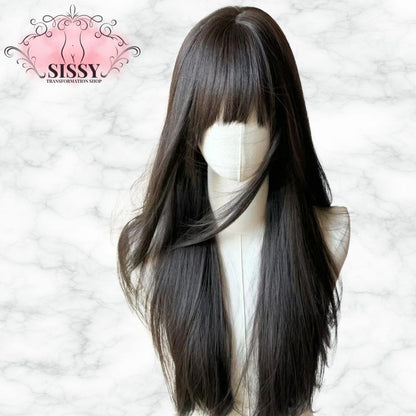 Perruque Sissy Noire – Style Lolita Japonaise avec Frange & Sideburns