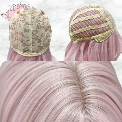 Ashely Pink Wig Lolita Headband Wig for Women Body Wavy Rose curtain Bangs High Qulity Simulation Hair Synthetic Wigs 가발