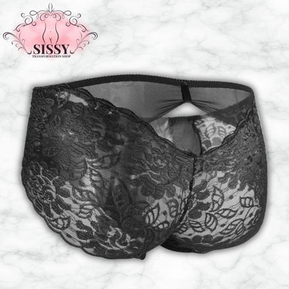 Culotte En Dentelle Florale Transparente Avec Poche Pour Sissy