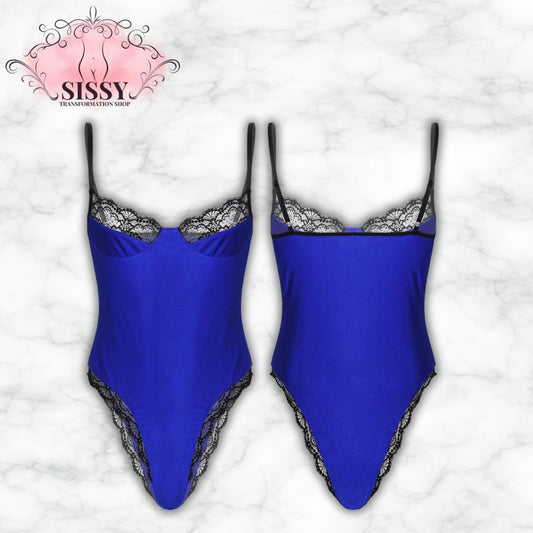 Mens Sexy Bodycon Bodysuit Spaghetti Strap Satin Lace Trimming One Piece Hommes Sissy Lingerie Male Gay Jockstraps One-piece