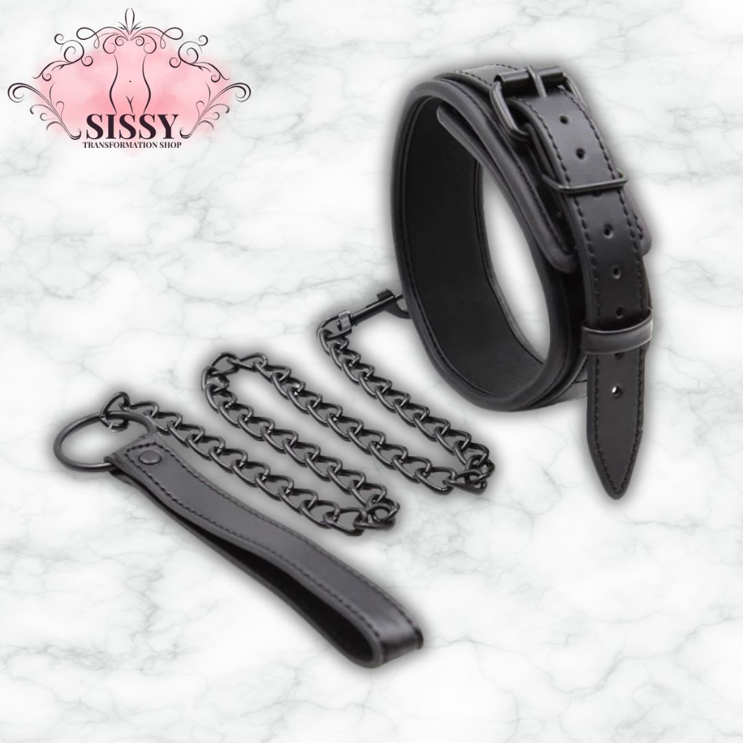 Collier BDSM en cuir PU avec chaîne | Univers Bondage & Restriction