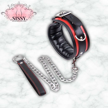 Collier de soumission BDSM en cuir PU avec chaîne | Univers Bondage & Restriction