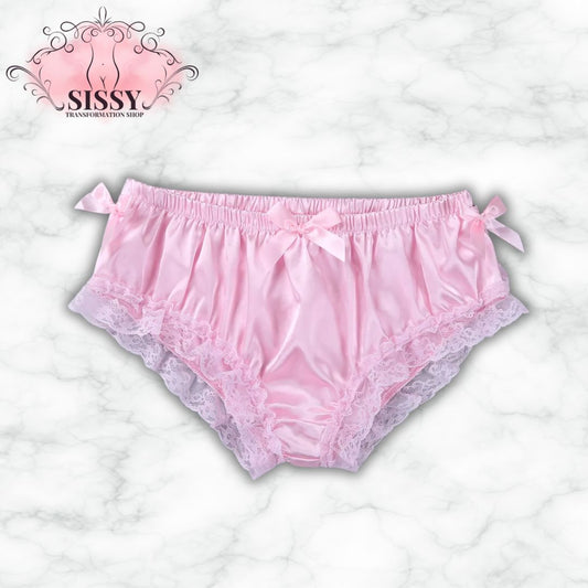 Mens Sissy Lingerie Briefs 2021 Ruffled Floral Lace Bowknot Knickers Underwear Gay Erotic Shiny Soft Satin Underpants Panties