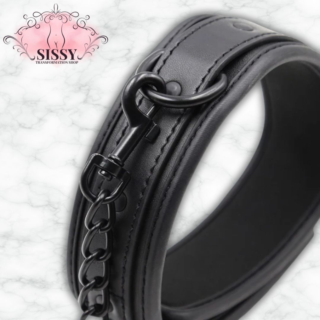 Collier BDSM en cuir PU avec chaîne | Univers Bondage & Restriction