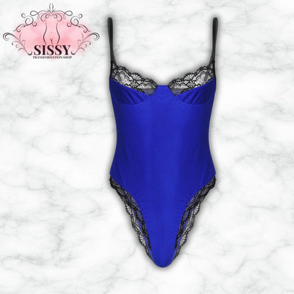 Mens Sexy Bodycon Bodysuit Spaghetti Strap Satin Lace Trimming One Piece Hommes Sissy Lingerie Male Gay Jockstraps One-piece