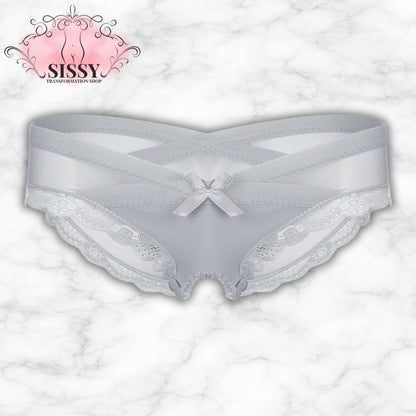 Sexy See Through Men's Lace Sissy Hollow Out Pouch Panties Sheer Panties Low Rise Bikini Briefs Cross-Dresser Sissy Underwear