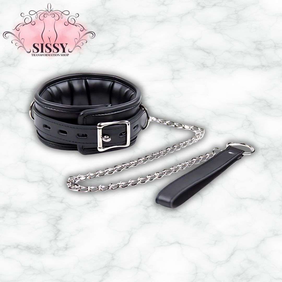 Collier de soumission BDSM en cuir PU avec chaîne | Univers Bondage & Restriction