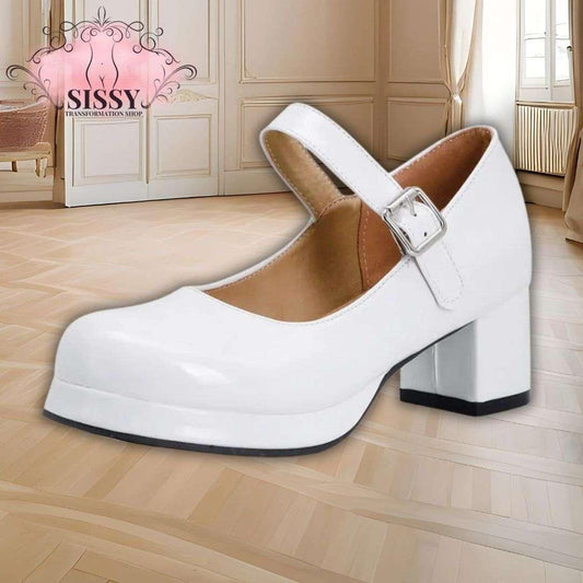 Chaussure Mary Janes à Talon blanche à bride avec boucle en métal pour un style élégant