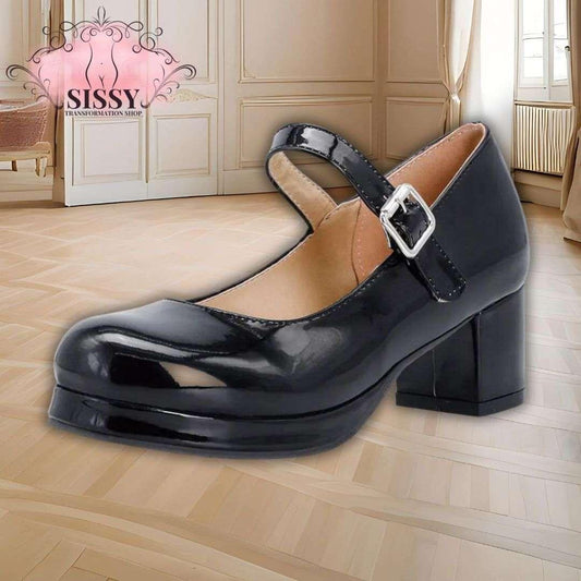 Mary Janes à Talon noir brillant avec boucle argentée de Sissy Transformation Shop